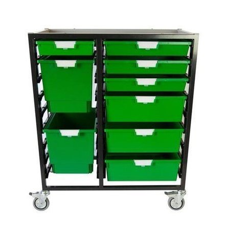 STORSYSTEM Commercial Grade Mobile Bin Storage Cart with 9 Green High Impact Polystyrene Bins/Trays CE2400DG-4S3D2QPG